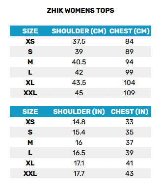 2025 Zhik Womens Tops 0 Size Chart